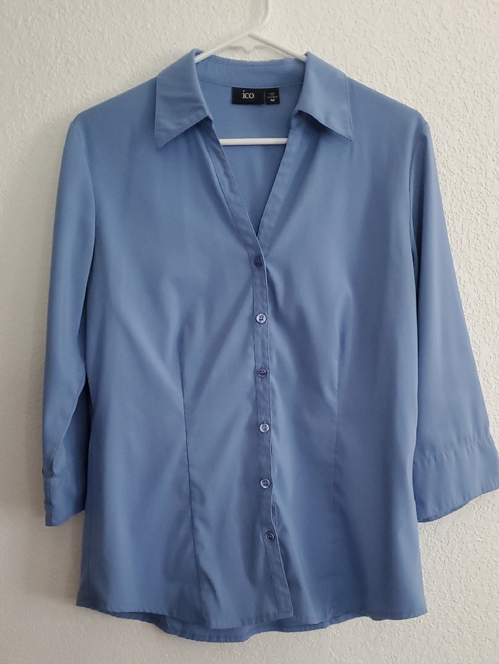 ico Light Blue Collared Button-Up Shirt 3/4 Sleeve